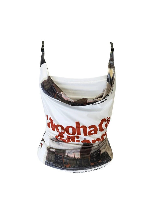 Women Graphic Print White Crop Top Vintage Y2k Camisole Punk Fashion Streetwear Corset Top Sexy Off Shoulder Vest 2000s Clothes - SS69