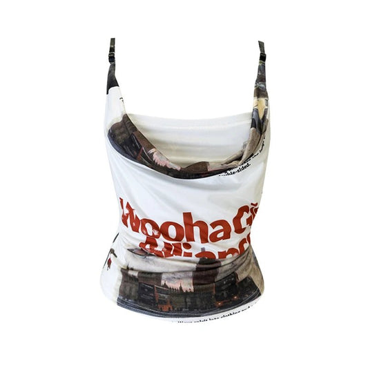 Women Graphic Print White Crop Top Vintage Y2k Camisole Punk Fashion Streetwear Corset Top Sexy Off Shoulder Vest 2000s Clothes - SS69