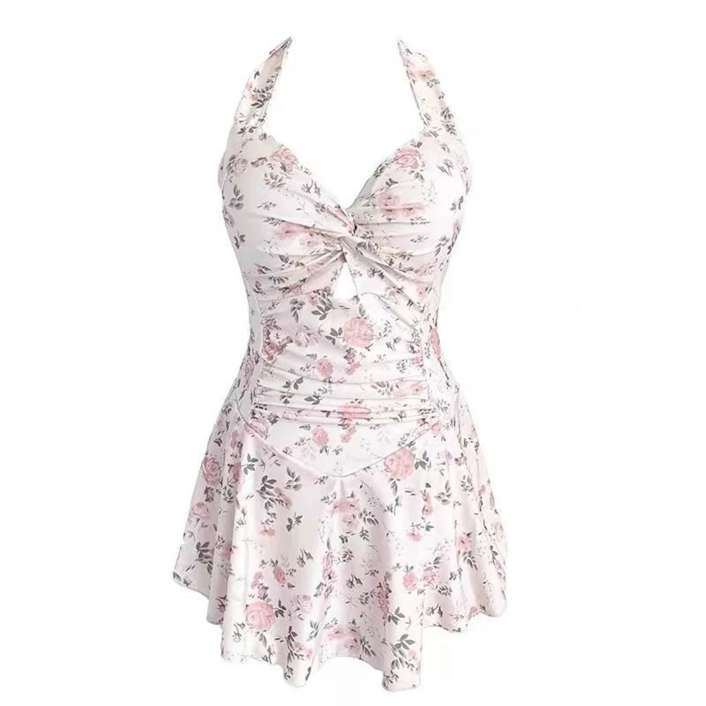 Women Hanging Neck Sweet Cute Swimwear Sexy One - piec Beach Wear Swim Suit Beach Dress Swimsuit High Waist Bathing Suit For Girls - SS69