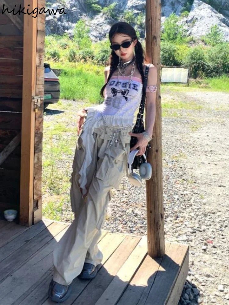 Women's Clothing Sexy Vest Fashion Irregular Summer Camis Y2k Tops 2025 Ropa Mujer Backless Slim Fit Ruffles Butterfly Tanks - SS69