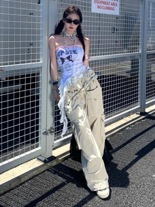 Women's Clothing Sexy Vest Fashion Irregular Summer Camis Y2k Tops 2025 Ropa Mujer Backless Slim Fit Ruffles Butterfly Tanks - SS69