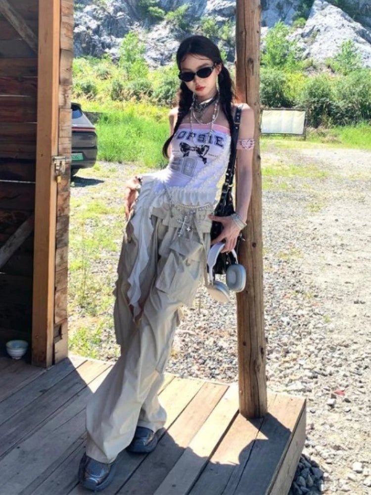 Women's Clothing Sexy Vest Fashion Irregular Summer Camis Y2k Tops 2025 Ropa Mujer Backless Slim Fit Ruffles Butterfly Tanks - SS69