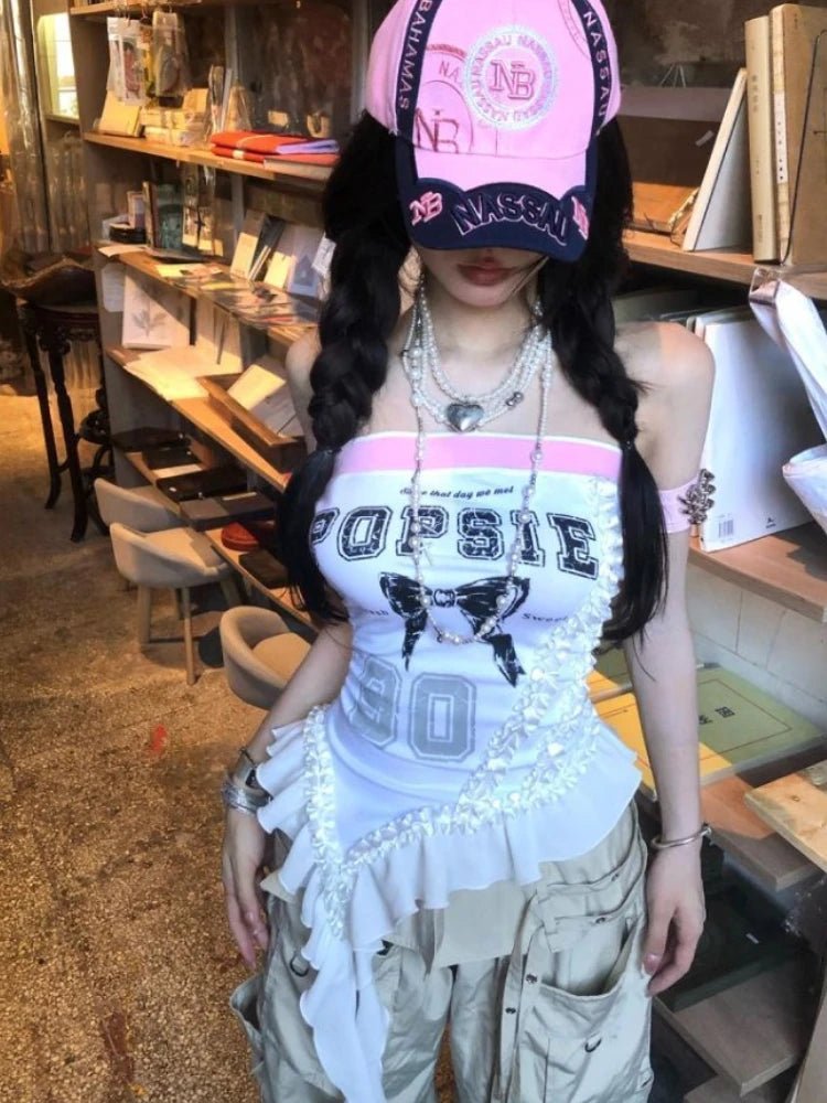 Women's Clothing Sexy Vest Fashion Irregular Summer Camis Y2k Tops 2025 Ropa Mujer Backless Slim Fit Ruffles Butterfly Tanks - SS69