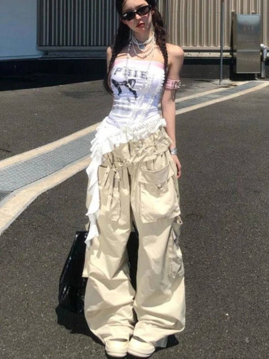 Women's Clothing Sexy Vest Fashion Irregular Summer Camis Y2k Tops 2025 Ropa Mujer Backless Slim Fit Ruffles Butterfly Tanks - SS69