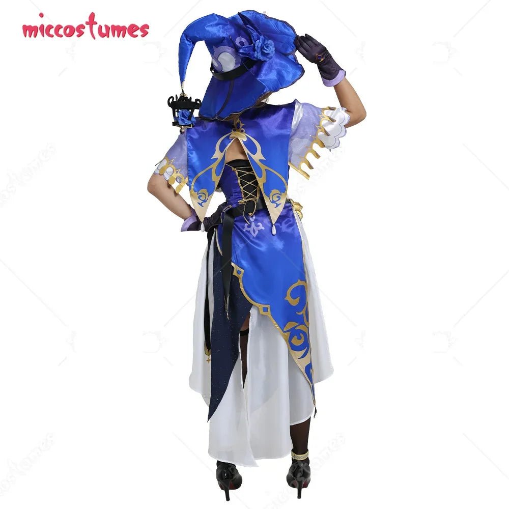 Women's Lisa Sexy Purple and White Chest Open Cheongsam Dress Full Set Cosplay Costume with Witch Hat and Stockings - SS69