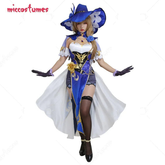 Women's Lisa Sexy Purple and White Chest Open Cheongsam Dress Full Set Cosplay Costume with Witch Hat and Stockings - SS69