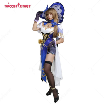 Women's Lisa Sexy Purple and White Chest Open Cheongsam Dress Full Set Cosplay Costume with Witch Hat and Stockings - SS69