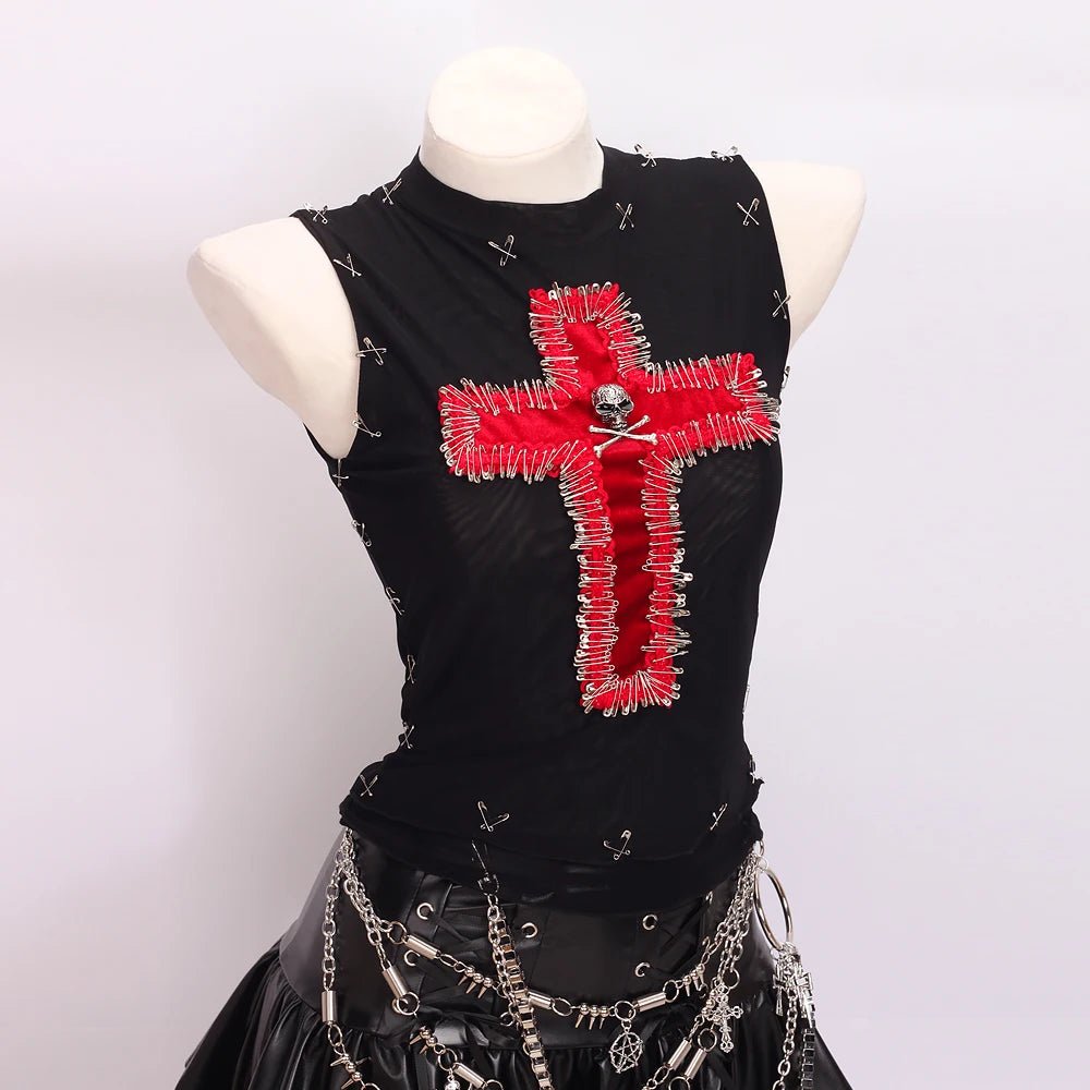 y2k crop top fashion bustier top gothic tank tops Cross Tops e girl clothes vintage tops clothes shirt - SS69
