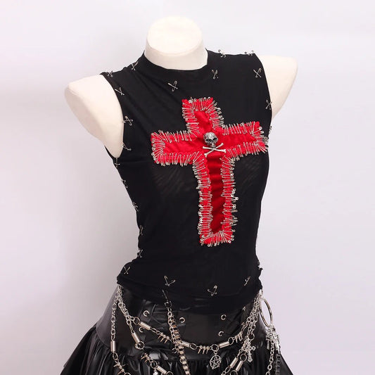 y2k crop top fashion bustier top gothic tank tops Cross Tops e girl clothes vintage tops clothes shirt - SS69
