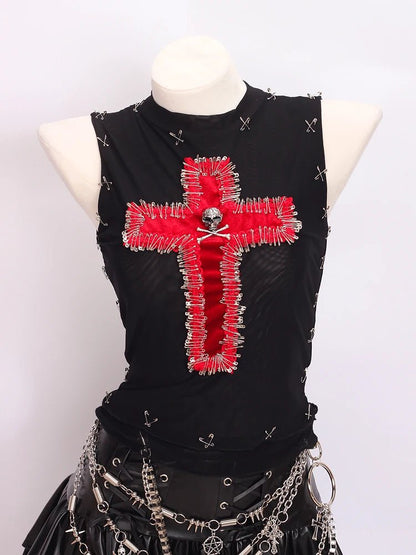 y2k crop top fashion bustier top gothic tank tops Cross Tops e girl clothes vintage tops clothes shirt - SS69