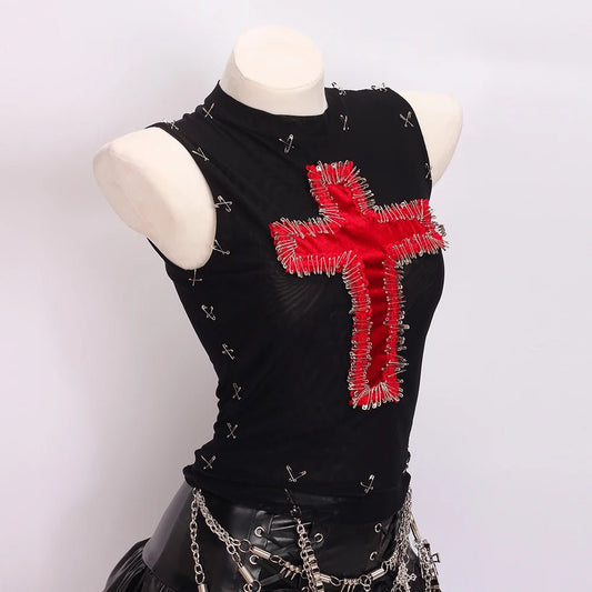y2k crop top fashion bustier top gothic tank tops Cross Tops e girl clothes vintage tops clothes shirt - SS69