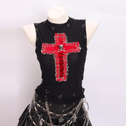 y2k crop top fashion bustier top gothic tank tops Cross Tops e girl clothes vintage tops clothes shirt - SS69