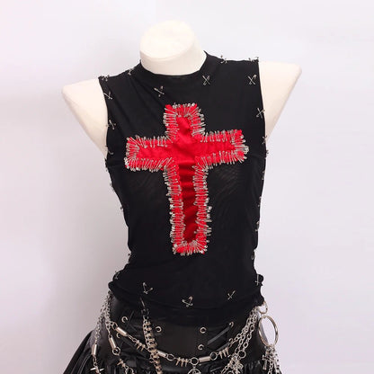 y2k crop top fashion bustier top gothic tank tops Cross Tops e girl clothes vintage tops clothes shirt - SS69